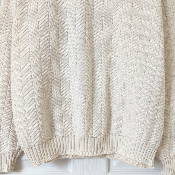 Trader Bay 90's Vintage Hand Framed Herringbone Knit Crewneck Sweater Cream M - Picture 5 of 10